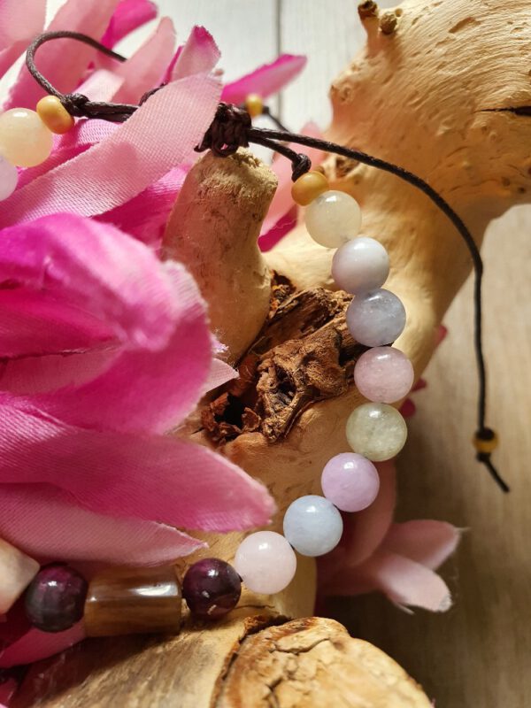 Handgemaakte edelsteen armband van Morganiet Chalcedoon en Zonnesteen - Afbeelding 3